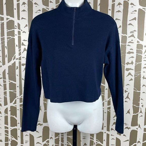 Garage Navy Blue Half Zip Cropped Sweatshirt M - Picture 1 of 7